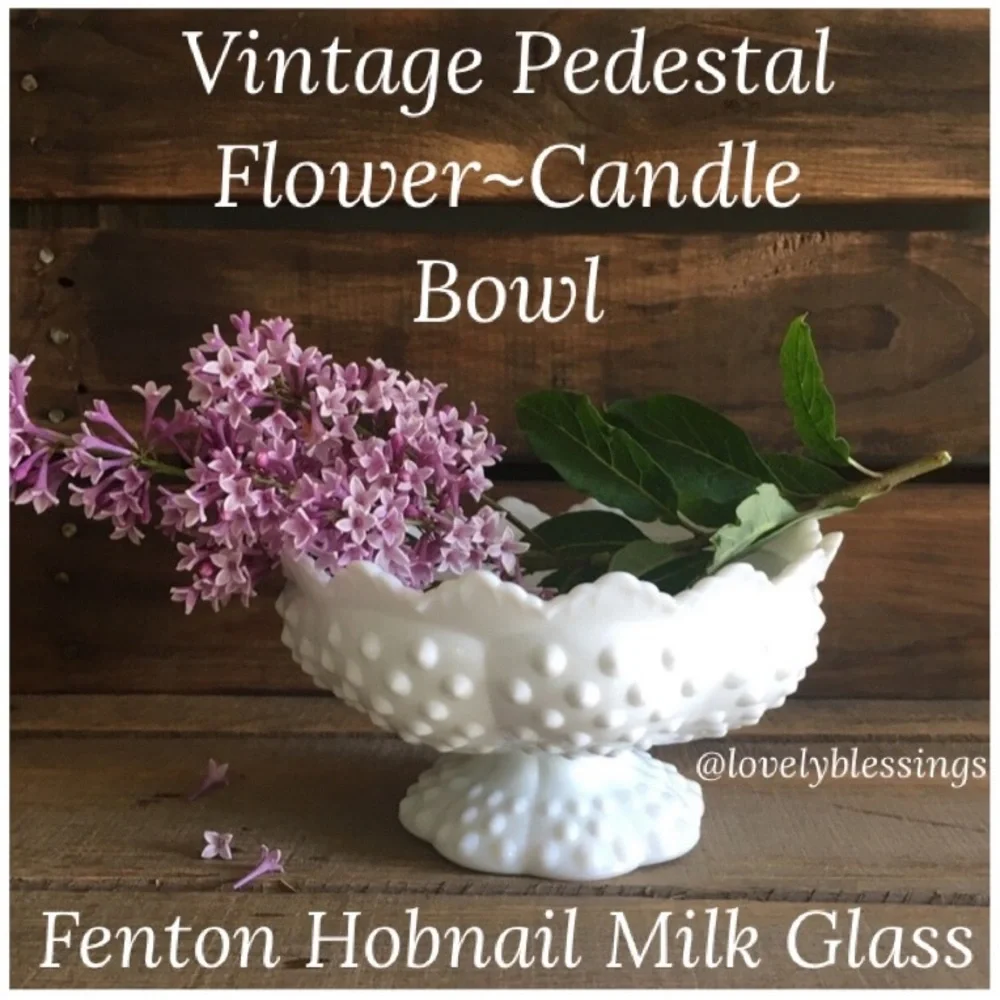 Vintage Fenton Hobnail Milk Glass Footed Flower Bowl Pedestal Candle Holdr White